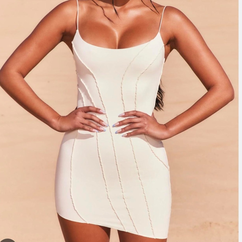 Mini Dress Oh Polly Ivory Bodycon Party Outfit Tight Fitting Short White- Size 6